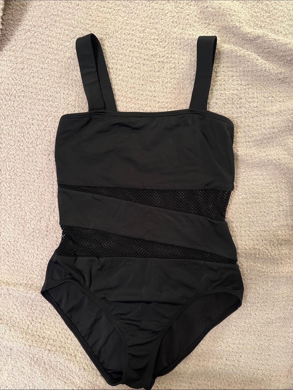 Black One-Piece Swimsuit with Mesh Panels